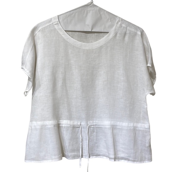 Anthropologie Tops - Anthropologie medium short sleeve linen blouse with drawstring